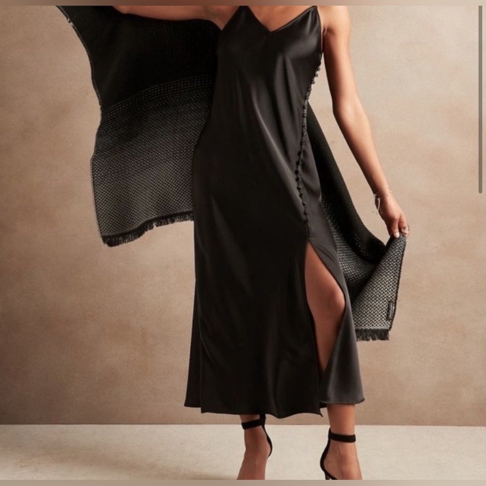 Banana republic black satin midi dress
